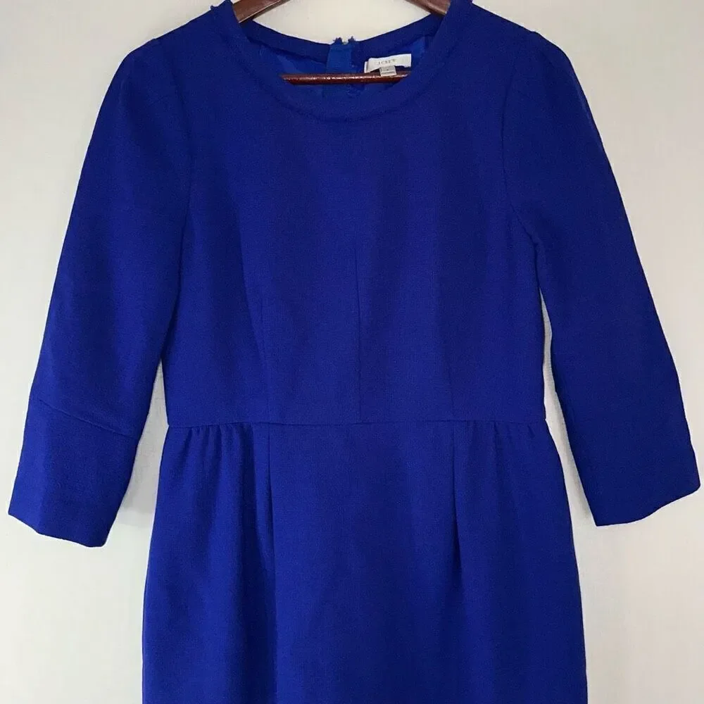 J. Crew‎ Double Face 100% Wool Teddie Dress Womens 6 Royal Blue Preppy Cocktail